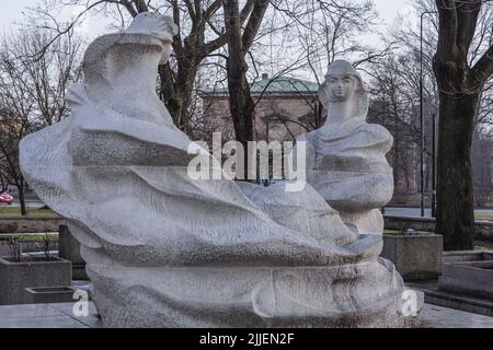La Vistola e il Volga scolpiti da Teresa Brzoskiewicz nel 1985 in via Marszalkowska a Varsavia, capitale della Polonia Foto Stock