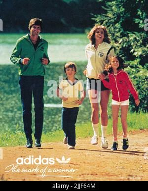 1980 pubblicità britannica per gli sportswear Adidas. Foto Stock