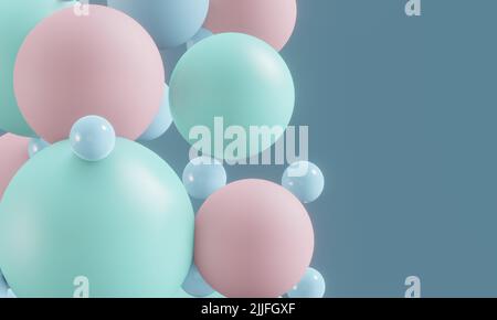3d rappresentazione di sfere multicolore fluttuanti su sfondo azzurro Foto Stock
