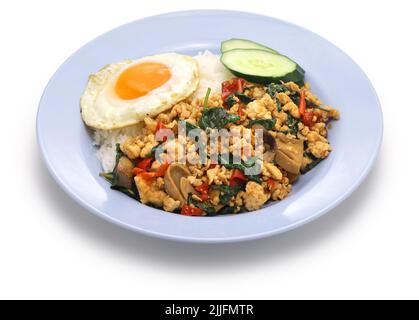 Pollo al basilico tailandese ( Gai Pad Krapow ) Foto Stock