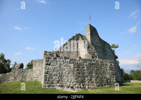 Le rovine del castello di Obere Burg a Schellenberg, Liechtenstein Foto Stock