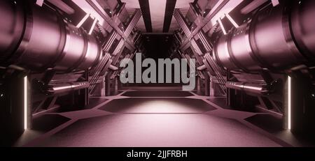 Surreal sala industriale futuristica Metallic 3D rendering Foto Stock