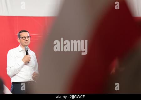 Mateusz Morawiecki, primo ministro della Repubblica di Polonia a Wejherowo, Polonia. 23rd Luglio 2022 © Wojciech Strozyk / Alamy Stock Photo Foto Stock