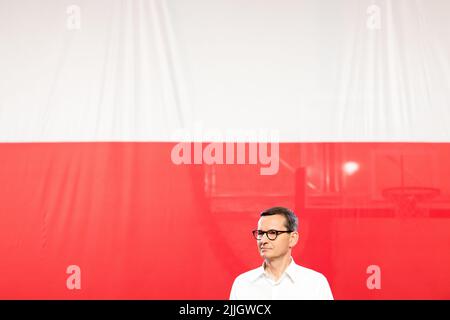 Mateusz Morawiecki, primo ministro della Repubblica di Polonia a Wejherowo, Polonia. 23rd Luglio 2022 © Wojciech Strozyk / Alamy Stock Photo Foto Stock