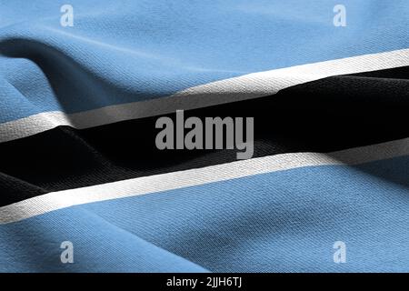 Immagine 3D closeup bandiera del Botswana. Ondulazione sullo sfondo tessile della bandiera del vento Foto Stock