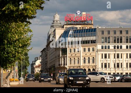 Vista sul Boulevard Tsar Osvoboditel a Sofia, Bulgaria, Europa orientale, Balcani, UE Foto Stock