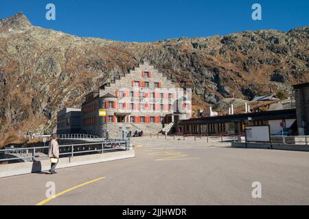 Lo storico Alpine Hotel Grimsel Hospiz vicino a Guttannen in Vallese in Svizzera Foto Stock