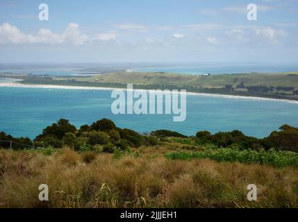 Una scena aerea paesaggistica del Nut in Stanley Tasmania sotto il cielo lucido Foto Stock