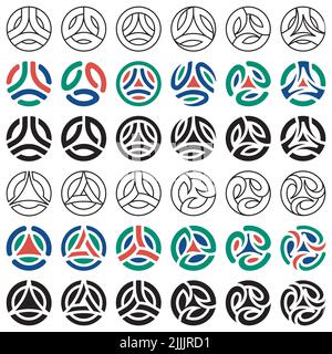 Modello logo. Set di modelli con logo a triangolo. Illustrazione vettoriale Foto Stock