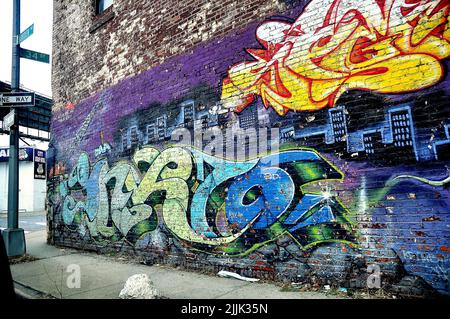 Graffiti sulle strade di Manhattan, New York City, NYC, USA Foto Stock