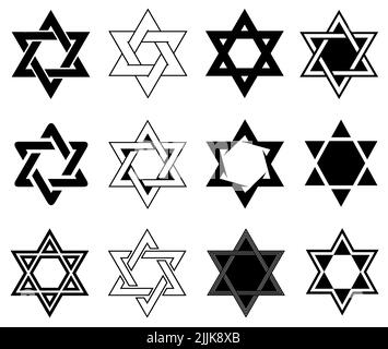 Set di diverse illustrazioni di Star of David isolate su bianco Foto Stock