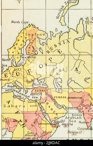 Mappa del 1935 dell'Europa nordoccidentale e della Finlandia ai confini con l'ex Russia sovietica. Foto Stock