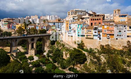 Veduta aerea del drone di Villajoyosa, in provincia di Alicante Foto Stock