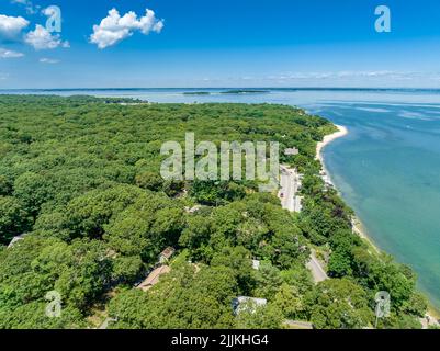 Vista sulla strada e sulla zona di Noyac Foto Stock