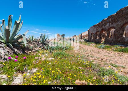 I ruderi della Fortezza Bastiani sull'isola di Caprera, Sardegna, Italia Foto Stock