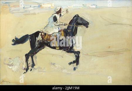 Dipinto 'Arab on Horseback' della serie 'Paintings of the Voyage to Egypt' del pittore impressionista tedesco Max Slevogt (1914) in mostra nella Gаlеriе Nеuе Mеistеr (Nеw Маstеrs Gаllеry) nella Аlbеrtinum di Drеsdеn, Gеrmаny. Foto Stock