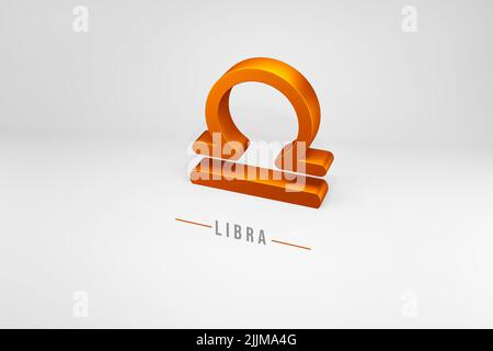 Segno zodiacale dorato Bilancia, segno zodiacale dorato Bilancia 3D rendering isolato su sfondo bianco Foto Stock