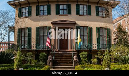 Casa storica nel quartiere storico del centro, Savannah, Georgia, USA Foto Stock