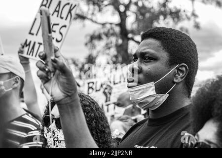 A grayscale shot of the Black lives matter protest, Glasgow green Stock Photo