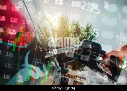 Grafico con aumento del prezzo del carburante Foto Stock