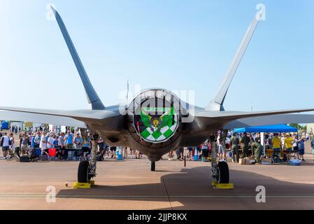 US Lockheed Martin F-35A Lightning II in esposizione statica al Royal International Air Tattoo Airshow, RAF Fairford. 495th FS soprannominato le Valkyries Foto Stock