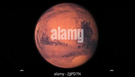 Una bella vista della fase del pianeta Marte isolato su sfondo nero Foto Stock