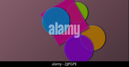 Un'illustrazione di forme geometriche colorate su sfondo viola Foto Stock