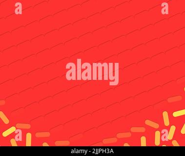 Un'illustrazione di piccole forme geometriche gialle sullo sfondo rosso testurizzato Foto Stock