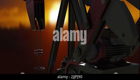 Immagine di una zucca funzionante sul paesaggio e sul sole Foto Stock