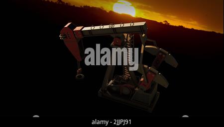 Immagine di una zucca funzionante sul paesaggio e sul sole Foto Stock