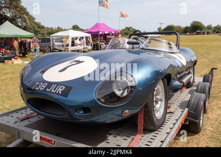 Una Jaguar D Type Ecocerie Ecosse Replica su un rimorchio al Appledore Classic Car Show Kent Foto Stock