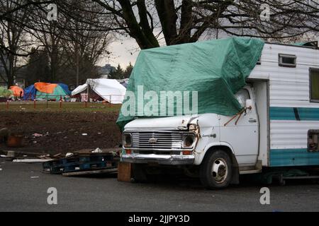 I vecchi furgoni a Strathcona Park, Vancouver, British Columbia, Canada Foto Stock