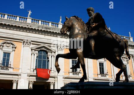 Piazza del Campidoglio - statua di Marco Aurelio in Campidoglio a Roma, Italia Foto Stock