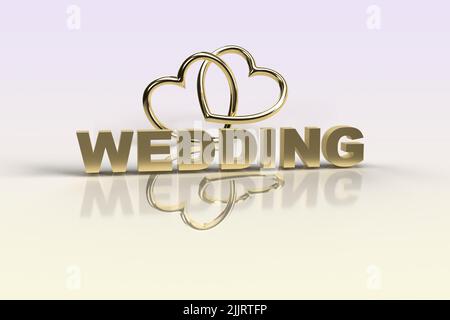 Gold Wedding 3D Render su sfondo iridescente Foto Stock