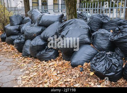 L'autunno parte nel sacco dei rifiuti a Varsavia, capitale della Polonia Foto Stock