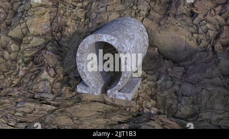 Un'illustrazione della lettera greca omega da tridimensionoanl calcestruzzo su uno sfondo di roccia Foto Stock