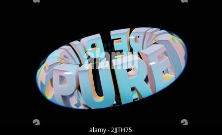 Bella astratta sfondo colorato parole PURE in un bicchiere su sfondo nero. 3D illustrazione di rendering motivo di sfondo per la progettazione. Foto Stock