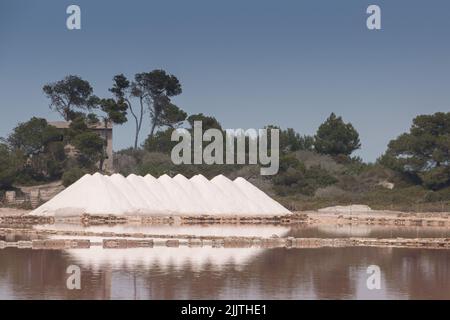 colline di sale marino di produzione naturale in una soluzione salina di acqua di mare Foto Stock