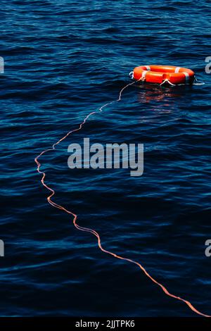 Un colpo verticale di una vita rossa su una baia di Algarve, Portogallo Foto Stock