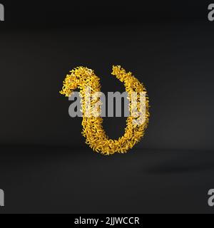 Lettera gialla sparsa isolata su sfondo nero Foto Stock