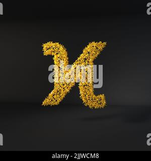 Lettera gialla sparsa isolata su sfondo nero Foto Stock