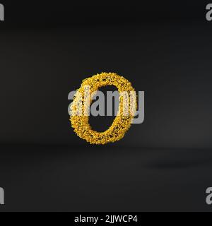 Lettera gialla sparsa isolata su sfondo nero Foto Stock