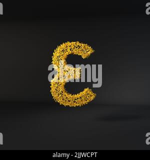 Lettera gialla sparsa isolata su sfondo nero Foto Stock