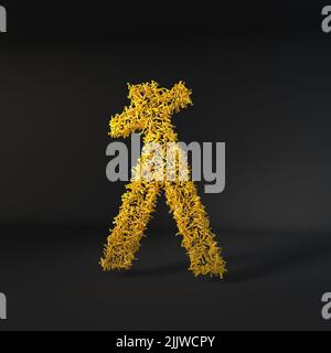 Lettera gialla sparsa isolata su sfondo nero Foto Stock