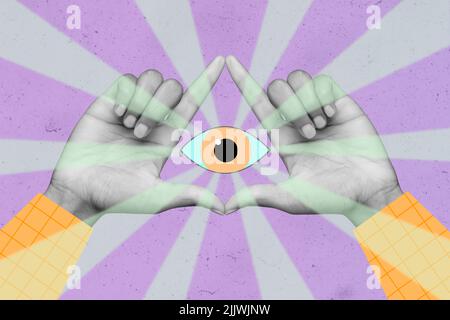 Creative 3D foto grafica pittura di braccia palme intorno a tutti vedere occhio isolato disegno sfondo Foto Stock