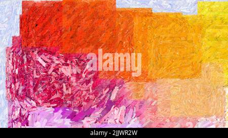 Rendering digitale in stile pittorico - motivi di pittura acrilica e forme geometriche, linee e simboli - carta da parati e texture molto dettagliate Foto Stock