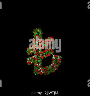 Sparso verde e rosso Natale come carattere isolato su uno sfondo nero Foto Stock