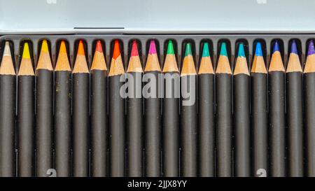 Matite di legno colorate punte affilate Set dell'artista in scatola Foto Stock