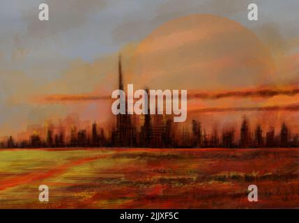 Pianeta alieno - pittura digitale Foto Stock