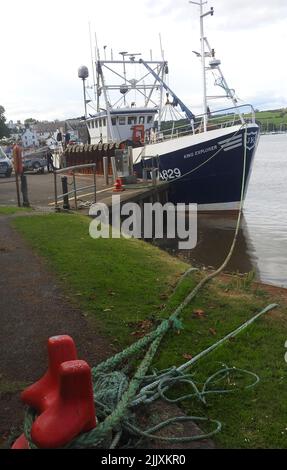 Il RE ESPLORATORE di barche da pesca ormeggiato a Kirkcudbright, Scozia, registrazione BA829 (registrato a Ballantrae Carrick, South Ayrshire) Foto Stock